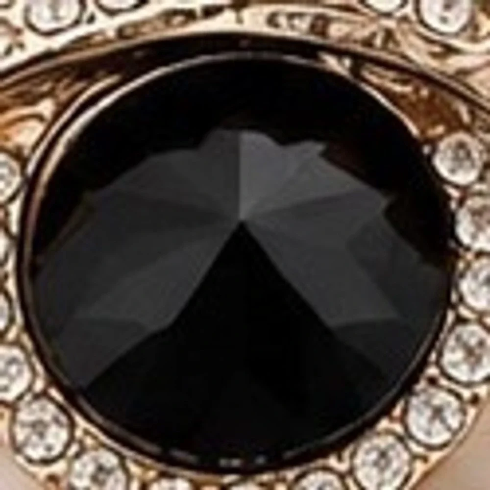Gold Tone Surrealist Eye Brooch Deep Blue Crystals Rhinestones Teardrop Pin